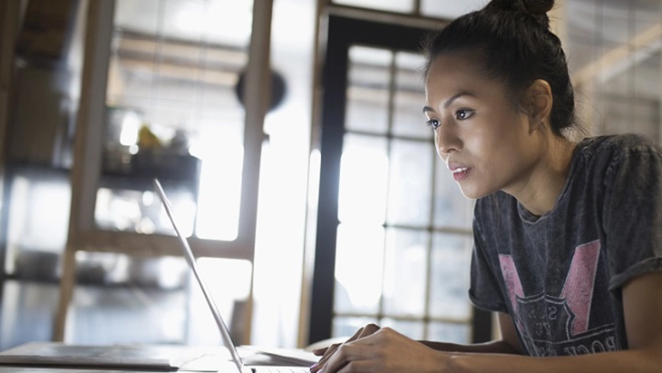 Woman working on laptop