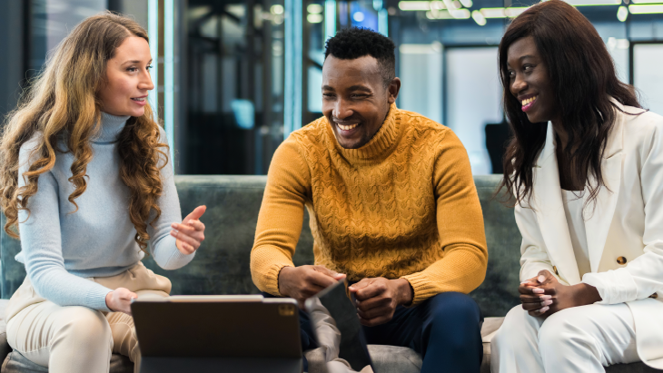 Employees connect in office